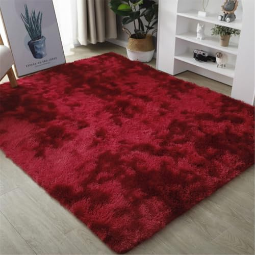Highdi Tapis de Salon à Poils Longs Couleur Unie Grand Tapis de Chambre Doux et Moelleux Antidérapant Confortable Shaggy pour Chambre Salon Couloir, Nordic (Rouge,80x160cm)