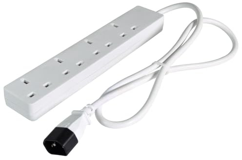 Mercury | 4 Gang Extension Lead UK to IEC C14 | 1m Cable | 240V 10A | Power Strip with 4 UK Plug Sockets | Wall Mountable | Multi Plug for UPS, Server, IT Rack | IEC60320 & RoHS Compliant | White