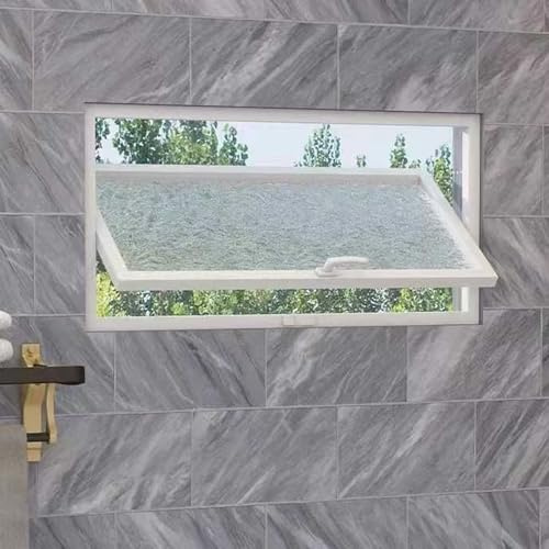 Fenetre Fenêtre Pivotante à 360 Degrés pour Sous-sol, Fenêtre à Auvent Ondulée 40x40 60x60cm, Fenêtres de Salle de Bain en Verre Intimité pour Toilettes/maisons de Jeux/Cuisine(White,75x30cm/29.5x11.