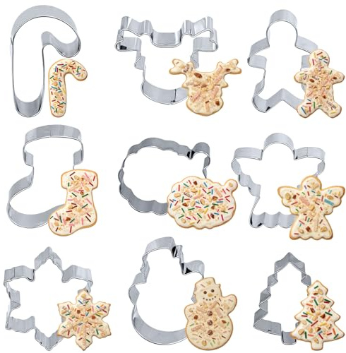 9 pièces Emporte-pièces Noël Set, Emporte-pièces pour biscuits de Noël, Emporte-pièces pour biscuits, Lutins, Étoiles, Bonhommes de neige, Flocons de neige, Père Noël, Lune, Renne, Pâtisserie de Noël