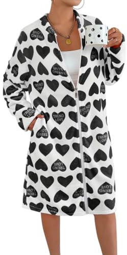 ORANDESIGNE Peignoir de Bain Femme Court Robe de Chambre Polaire Peignoir Polaire Peignoirs Hiver Robe Peluche avec Fermeture éclair C Noir L