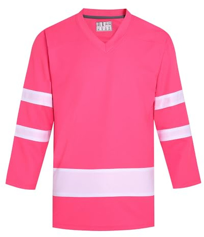 Pullonsy Women's Pink Hockey Jerseys for Men Unisex Winter Holiday Hockey T-Shirt College Team Game Tops Old School Replica Outfits Pink Jersey-White Stripe, Men Size Large