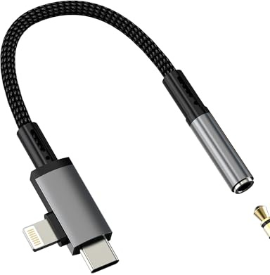 Adapter Lightning till Jack USB C Aux-hörlurar för iPhone 17 16 15 14 13 Pro Max kompatibel med Samsung S25 för Apple för iPad 3,5 mm ljudkabel anslutning jackkontakt bil ersättning anslutningskabel