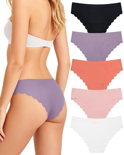 Aijolen Culotte sans Couture Femme Invisible Slip sous Vetements Feminins | Sexy Extensible Respirant Hipster Bikini Culottes, Lot de 5, S-XXL, Confortable Womens Underwear, Taille Basse Sport Panty