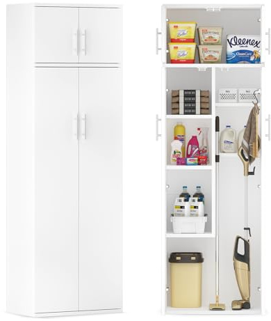 Dripex Besenschrank Mehrzweckschrank 180x60x34cm Haushaltsschrank Staubsaugerschrank aus Holz mit Verstellbarer Einlegeboden für Küche Wohnzimmer Esszimmer, Weiß