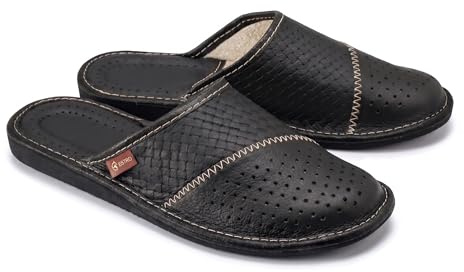 ESTRO Chaussons Hommes Pantoufle Chausson Homme Cuir Mules Pantoufles M55 (48 EU, Noir)
