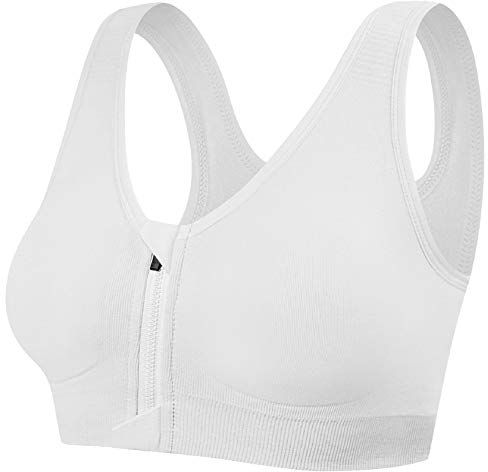 Tuopuda Women's Sports Bra - Zip Front, Comfy Post Surgery, High Impact Wireless, Running, Cross Back Support, Removable Pads, Yoga Bra for Workout Fitness