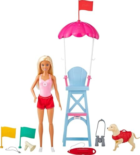 Barbie GTX69 - Rettungsschwimmerin-Spielset mit blonder Puppe und Zubehör, tolles Geschenk für Kinder ab 3 Jahren