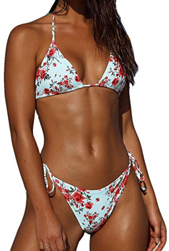 CheChury Moda Mujer Conjunto de Triángulo Bikini Cintura Baja Tiras Ajustable de Bikini Traje de Baño Impresión Tops y Tanga 2 Piezas Brasileños Bañador