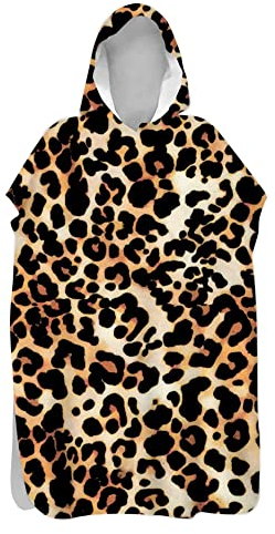 DOTBUY-SHOP Strand Poncho Handtuch mit Kapuze Badetuch Damen Herren Kinder Komische Tiere Drucken Schnelltrocknend Badeponcho Strandtuch Bademantel Umziehhilfe Strand (Leopardenmuster,75x145cm)