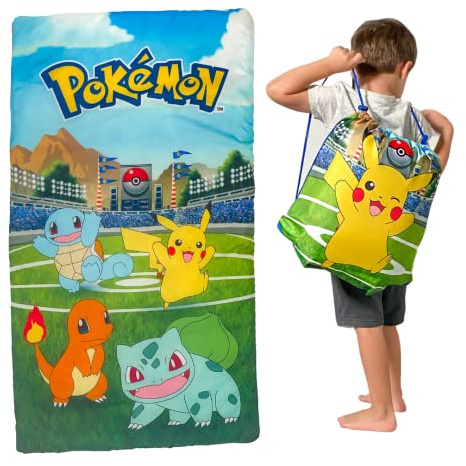 Franco Lot de 2 Sacs de Couchage Unisexes pour Adolescents - Doux et léger - pour Enfant - avec Sac à bandoulière - Pokémon Pikachu - 101,6 x 66,1 cm (L x l)