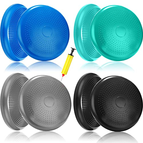 Sotiff 4 Pcs Inflated Wobble Cushion Balance Disc with Pump, Bright Color