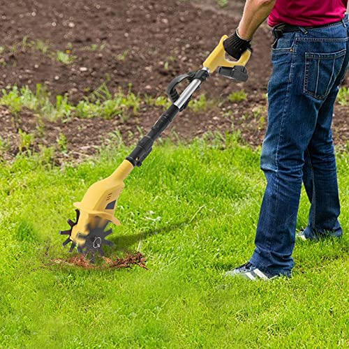 Elektrisch Motorhacke Akku Gartenhacke Einstellbare Länge Bodenfräse Gartenfräse mit Sicherheitsschalter Zur Bodenlockerung, 10cm Arbeitsbreite, 17cm Arbeitstiefe