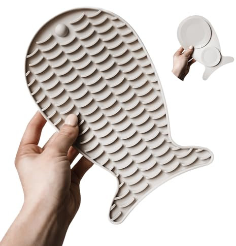 Minty&Marla® | Schleckmatte für Katzen | Katzen Leckmatte | Slow Feeder für Katzen | Katzen Schleckmatte aus lebensmittelechtem Silikon | Silikonmatte zum Schlecken für Katzen | Beige