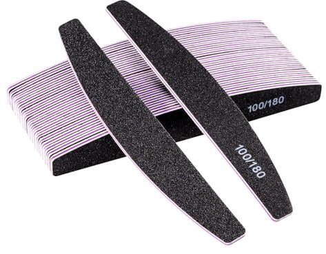 20 limas de uñas, lima de uñas profesional de doble cara, reutilizable, 100/180 Grit para salones de manicura, arte de uñas en casa-negro