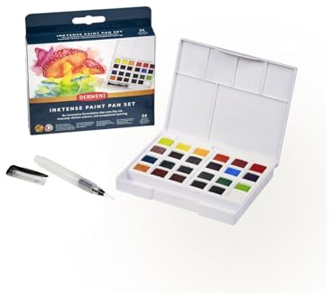 Derwent Inktense Paint 24 Pan Palette, Set of 24, Half Pan Size, Water-Soluble, Ideal for Painting & Crafts on Paper & Fabric, Professional Quality, 2306318
