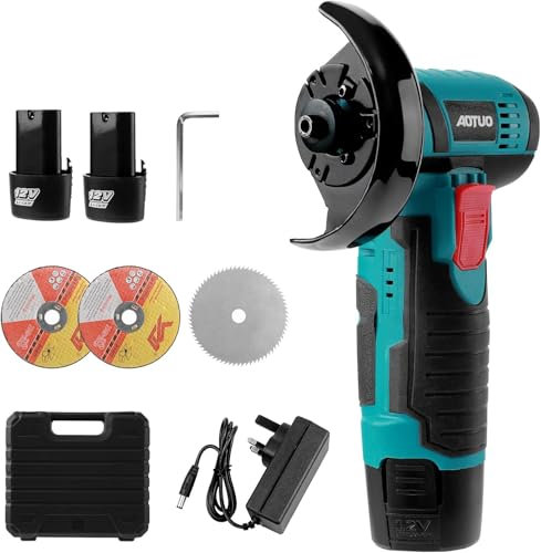 Mini Angle Grinder,Cordless Angle Grinder with 2x2000mAh Batteries,Portable Grinder Tool with 2x75mm Grinding Discs & 19500RPM Motor for Cutting Grinding Sharpening Brick, Wood, Stone, Steel