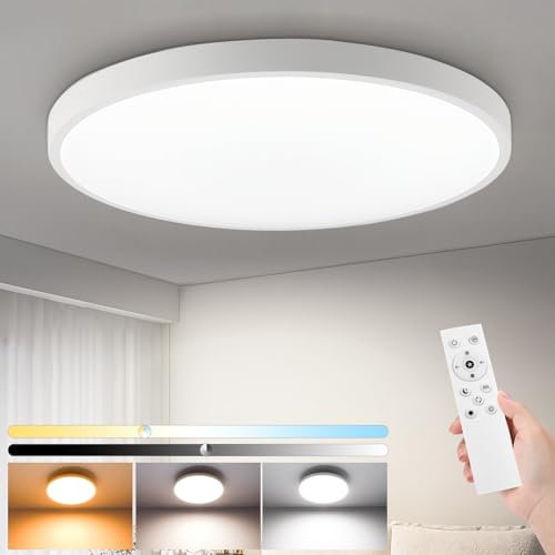 Oraymin Deckenlampe mit Fernbedienung 18W 2000LM, IP44 Wasserdicht Badezimmer Lampe, LED Deckenleuchte Dimmbar 3000K - 6500K Warmweiß Kaltweiß Tageslicht für Wohnzimmer Kinderzimmer Bad Flur Ø23cm