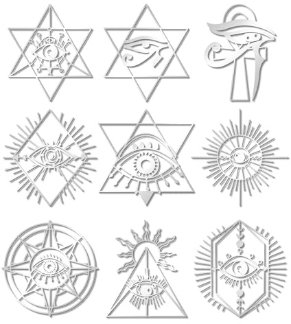 CRASPIRE 9 Pieza de 9 Estilos de Pegatinas de Metal con Forma de Ojo de Diablo Calcomanías Plateadas con Forma de Ojo Impermeables Autoadhesivas con Temática de Religión de Geometría Sagrada
