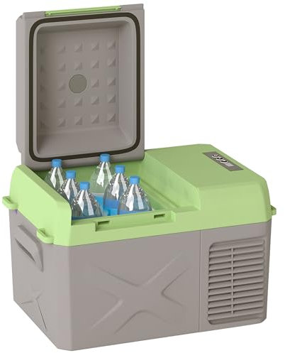 Outsunny 12 Liter Kompressor Kühlbox elektrische Kühlbox mit Anschluss Kühlhaltefunktion Gefrierbox Thermobox Mini Kühlschrank 12/220 Volt für Auto Steckdose LKW Camping Boot Grau+Grün