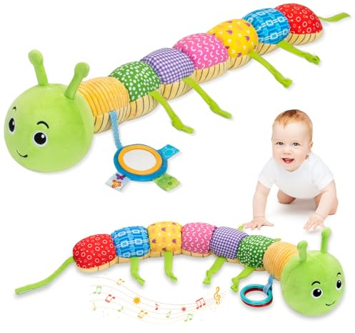 Accevo Baby Sensory Toy 0-6 Monate Musik Tier Plüsch Raupe Spielzeug für Kleinkind 0-3-6 Monate Tummy Time mit Baby Spiegel Crinkle Rassel 6-12 Monate Neugeborenes Junge Mädchen Ostern Geschenke