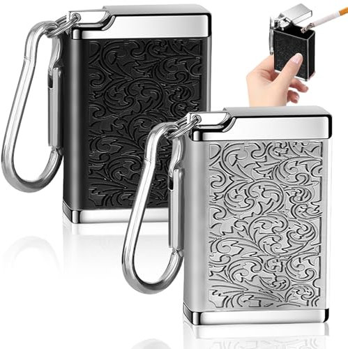 2 Stück Taschenaschenbecher für unterwegs, Reiseaschenbecher Mini Mobiler Aschenbecher Metall mit Schlüsselhalter für Camping, Rauchen im Innen-Oder Außenbereich (Schwarz+Silber)