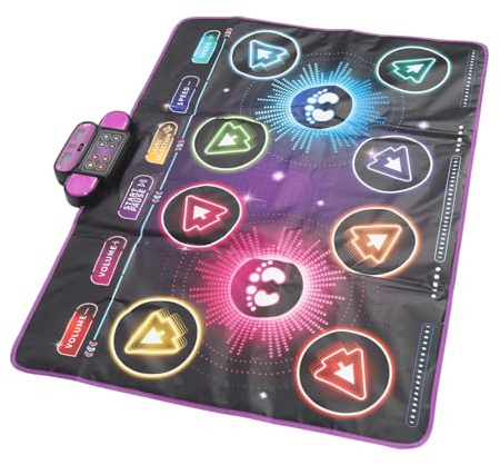 Tanzmatte für Kinder für zwei Spieler, interaktive Tanzspielmatte mit Musik und Herausforderungen, Lernen und Spaß, sicheres Polyesterfasermaterial, 105,4 x 88,9 cm, 4 AA-Batterien