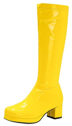 Bottes d'hiver à talon épais pour femme avec fermeture éclair - Bottes hautes tendance pour déguisement et fête - Bottines à talons mi-hauts avec fermeture éclair, jaune, 39 EU