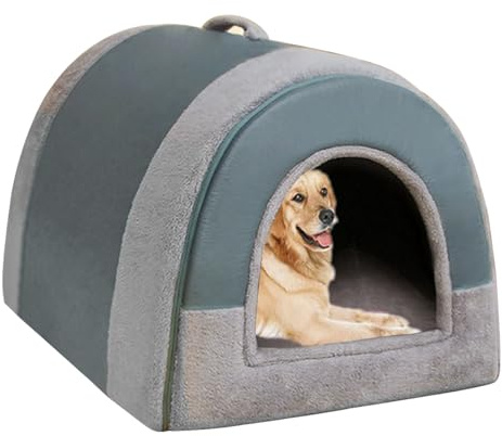 ping bu Cama para perros grandes 2 en 1, casa mullida para perros XL/XXL, lujoso refugio para mascotas de interior con asa, camas calmantes antiansiedad para perros y gatos, cálido refugio para