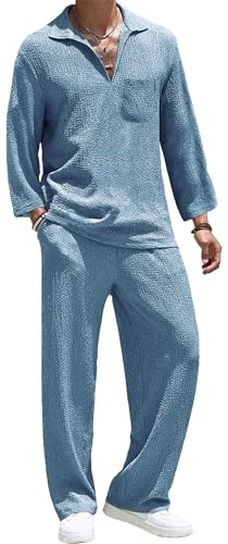 QUNERY Ensemble Homme Ete Casual Tenue Hawaïenne Légère Survêtement Vetement Homme Ete Tracksuit pour un Usage Quotidien et Les Vacances Bleu Lac 3XL