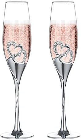 NUPTIO Sektgläser Champagner Gläser für Hochzeit: 2 Stücke Silber Kristallgläser Party Kristall Hochzeitsjubiläum Geschenk für Brautpaar