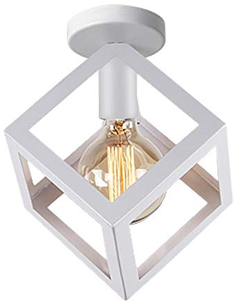 iDEGU Lampada da Soffitto Moderna a Forma di Gabbia Cubo Geometrico Plafoniera Vintage E27 illuminazione per Camera da Letto, Soggiorno, Ristorante,16 cm, Bianco