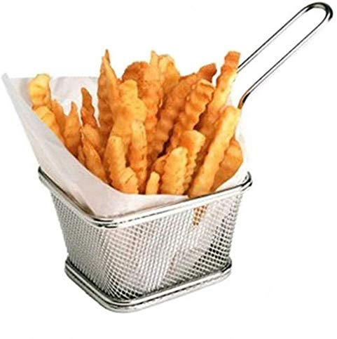 Tenedor Cuadrado De Las Patatas Fritas De La Cesta De La Fritada Del Acero Inoxidable, Porción De La Tabla De La Comida Frita