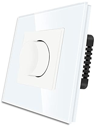 CNBINGO Rotierender Dimmschalter für Dimmbare LED-Leuchten, Glühlampen, Halogenlampen - Dimmer Lichtschalter unterputz in Weiß - Wandschalter einfach mit Glasrahmen