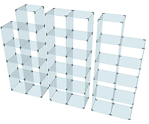 Glassteckvitrine „Großes Set“ 3 Elemente | Glasregal Vitrine 28 Fächer á 30x30cm o. 40x40cm Verkaufsvitrine Ausstellungsvitrine Messevitrine Verkaufsregal Fächervitrine Schaufenstervitrine 40x40cm