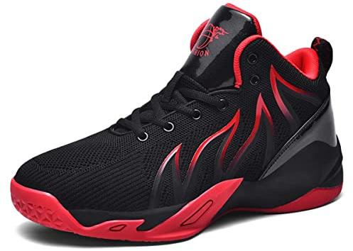 Scarpe da Ginnastica Alte comode da Uomo in Tessuto a Maglia Traspirante Scarpe da Basket Scarpe da Ginnastica Casual Black red-46