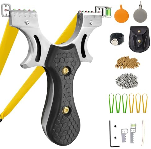 RCZZSUWE Slingshot, Hunting Sling Shot Set for Adults, Professional Stainless Steel Tactical Slingshots, High Velocity Catapult with Ammo Balls, Rubber Bands, Ammo Pouch, Target（Black）