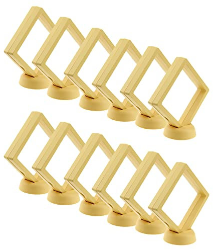 Coshar 12 espositori per monete con cornice flottante 3D, colore giallo, per monete, gioielli, pietre preziose, oggetti da collezione, cimeli [8,9 x 8,9 x 2 cm]