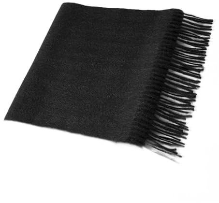 Villand Écharpe en pur cachemire à 100% avec des bordures à franges, Châle en cachemire extra doux et large pour femmes et hommes. (Noir)