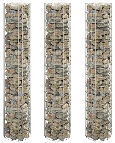 Homgoday Gabion with High Arch, Stone Basket, Wire Basket, Gabion Hooks, Gabion Wall, Gabion Fence, Gabion Baskets for Garden, Pack of 3, Round, Galvanised Steel, Diameter 30 x 150 cm