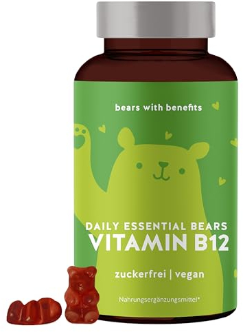 Vitamin B12 Gummibärchen - Hochdosiert mit 400µg Vitamin B12 pro Portion - Für deinen täglichen Bedarf - 45 Stück - Vegan und zuckerfrei - Bears with Benefits