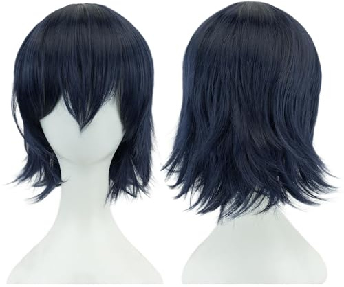 IMISSU Unisex Kort Cosplay Hårfest BOB Peruk med lugg Halloween kostym peruker (Mörkblå)