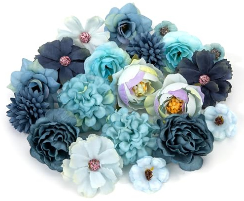 Heveer Fleurs Artificielles Têtes de Fleurs Petite Fleurs Soie pour Bricolage Artisanat Accueil Décoration Mariage Fête 20 Pièces Bleu