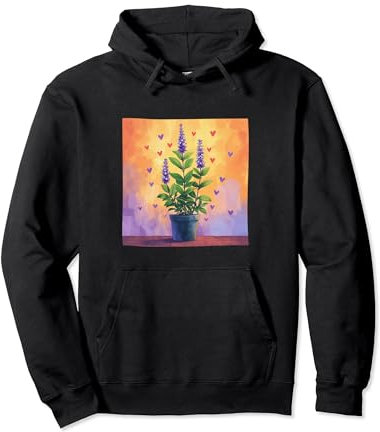 Anise Hyssop Plant In Pot Cottagecore Boho Hearts Graphic Pullover Hoodie