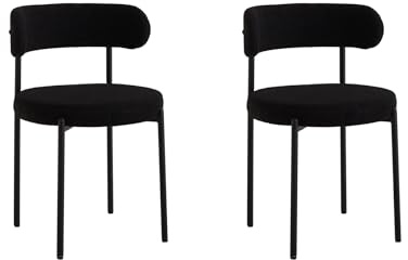 DEYARNA HOME Set med 2 matsalsstolar, moderna köksstolar med metallben och böjt ryggstöd, runda vadderade stolar för matsal, kök (svart)