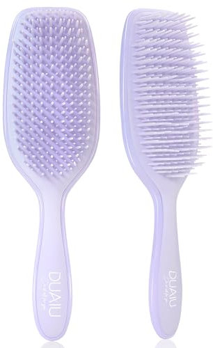 DUAIU Detangle Hair Brush, Detangling Brush For All Hair Types, Glide Curly Hair Brush Through Tangled Hair, Eliminates Knots, Two-Tiered Teeth, Paddle Brush For Women Men Kids with Flexible Bristles