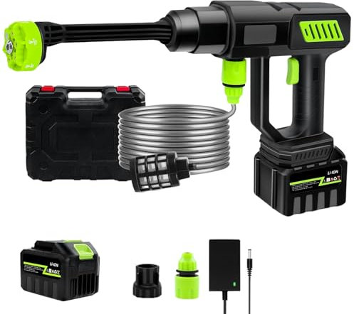 6 en 1 68Bar Hidrolimpiadora Bateria De Alta Presion, 21v 980PSI Pistola De Agua A PresióN PortáTil, 15,000mah, Pistola Agua Presion Bateria para Coche, Pistola Hidrolimpiadora Sin Cable (1 batería)