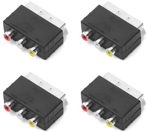 Nicear Adaptador SCART macho a 3 hembra de 4 piezas compatible con TV, DVD, VCR, transmisión de audio y video, compacto y duradero, color negro.