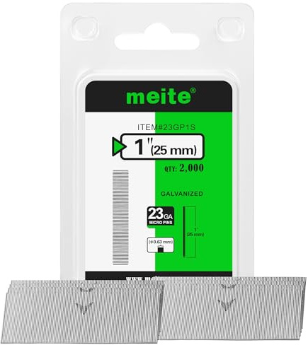 meite Chiodi a perno calibro 23, micro perni senza testa da 2,5 cm, zincati, 23 GA, per pistola per unghie, ideali per la lavorazione del legno e lavori di rifinitura (2.000 pezzi)