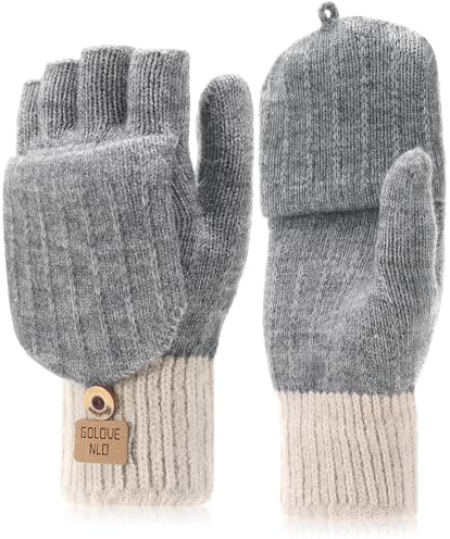 ViEinkaufen Mitaines thermiques à rabat en tricot pour écran tactile – Mitaines convertibles pour homme et femme – Pour le ski, le cyclisme (gris)